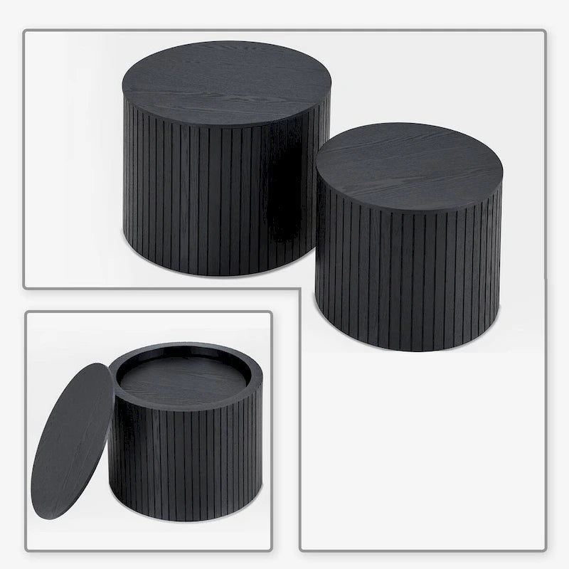 Modern Stylish Two Piece Barrel Nested Coffee Table Set with Removable Table Top