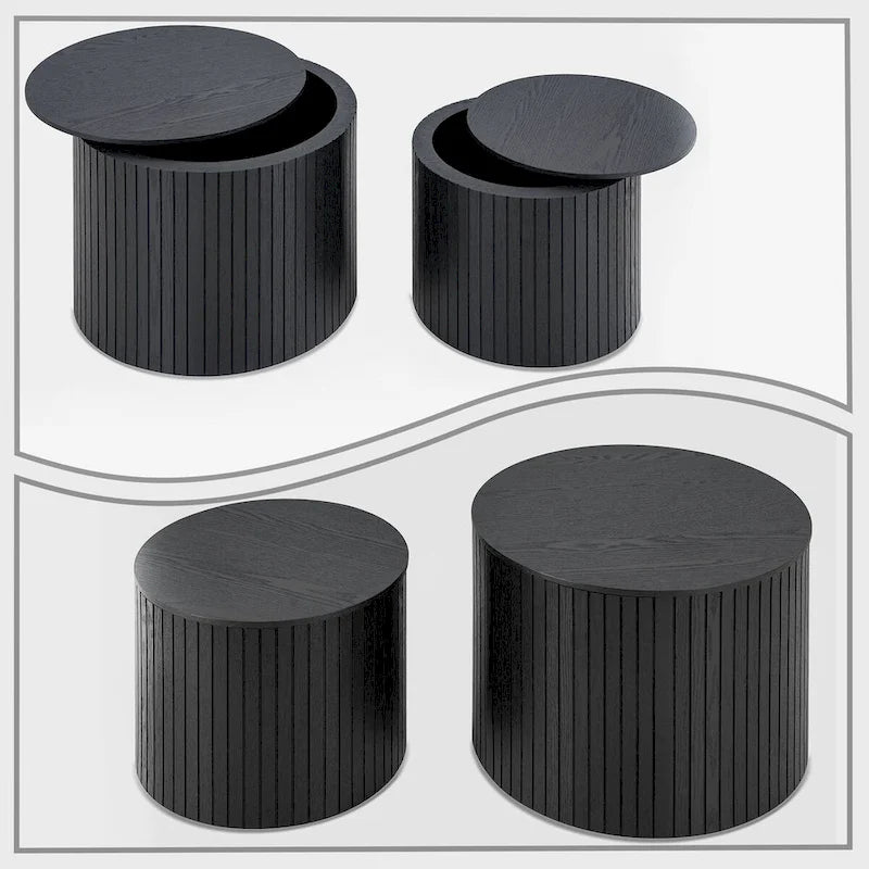 Modern Stylish Two Piece Barrel Nested Coffee Table Set with Removable Table Top