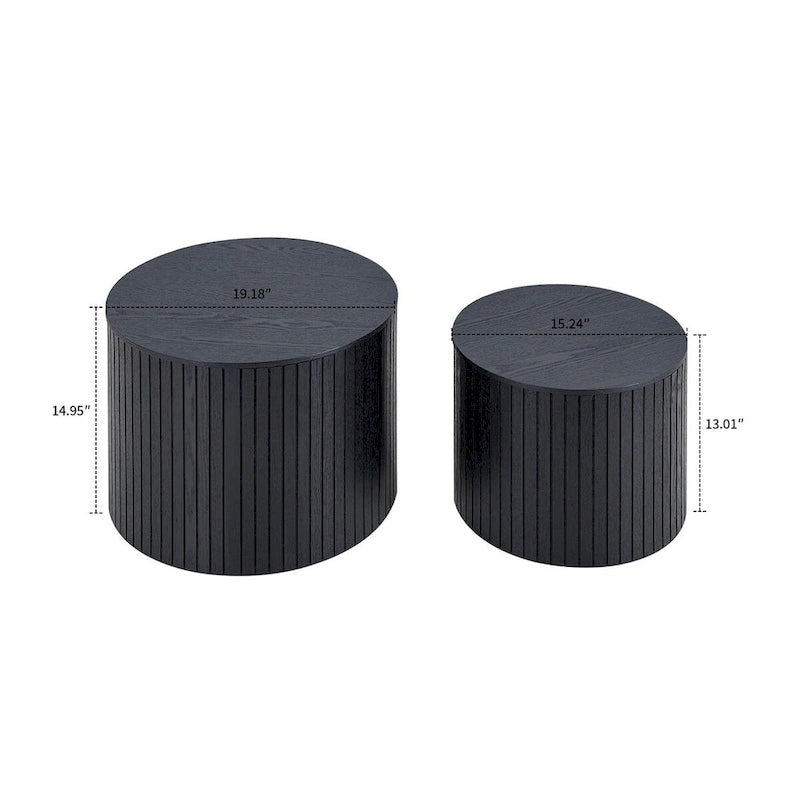 Modern Stylish Two Piece Barrel Nested Coffee Table Set with Removable Table Top