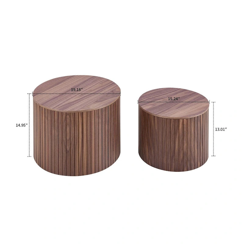 Modern Stylish Two Piece Barrel Nested Coffee Table Set with Removable Table Top