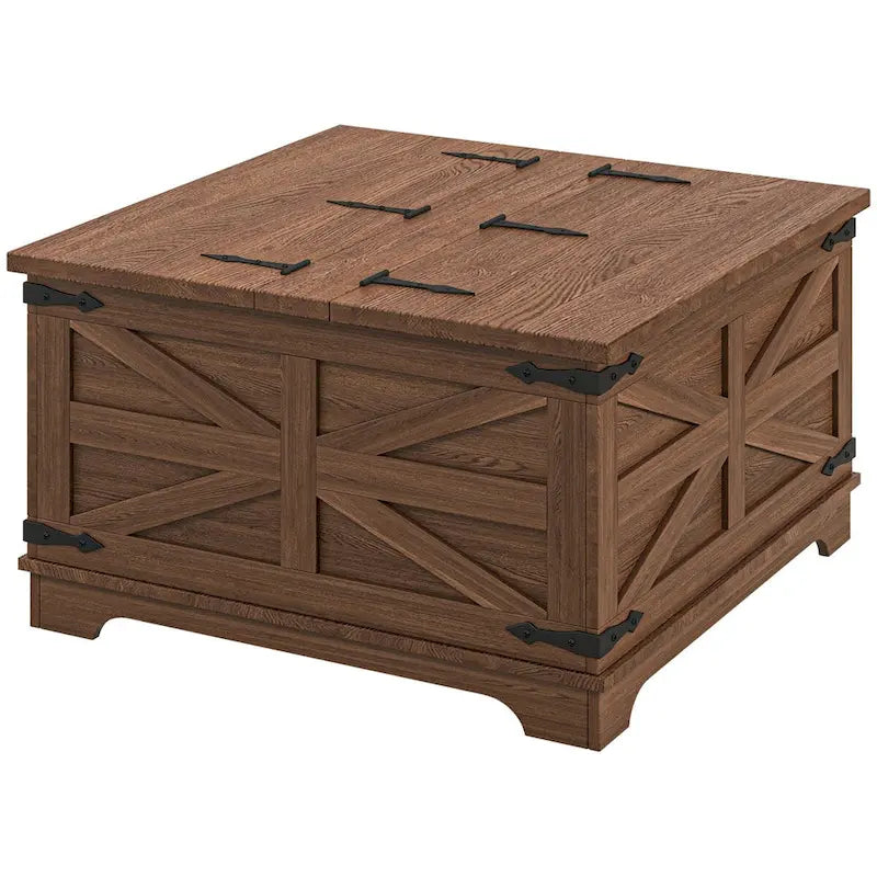 HOMCOM Farmhouse Coffee Table with Storage, Center Table with Hinged Lift Top and Hidden Space, Square Coffee Table
