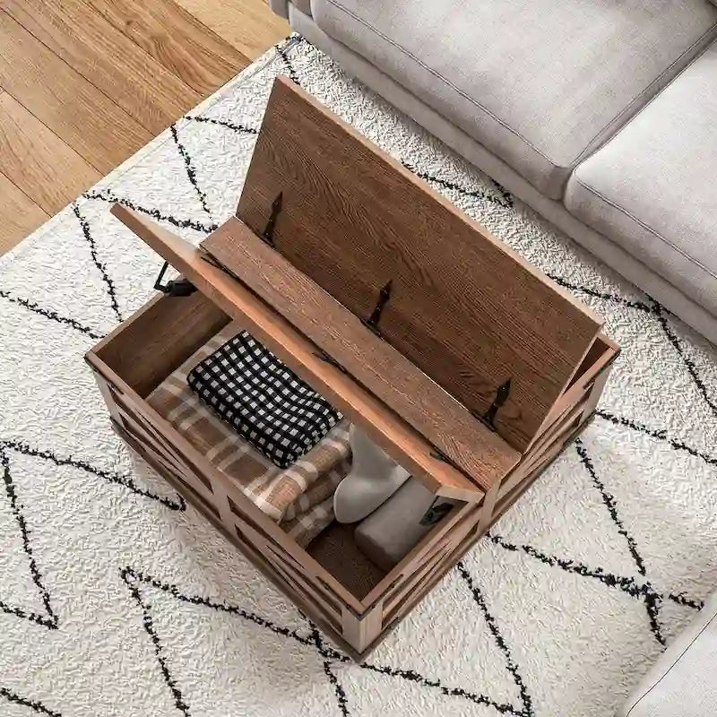 HOMCOM Farmhouse Coffee Table with Storage, Center Table with Hinged Lift Top and Hidden Space, Square Coffee Table