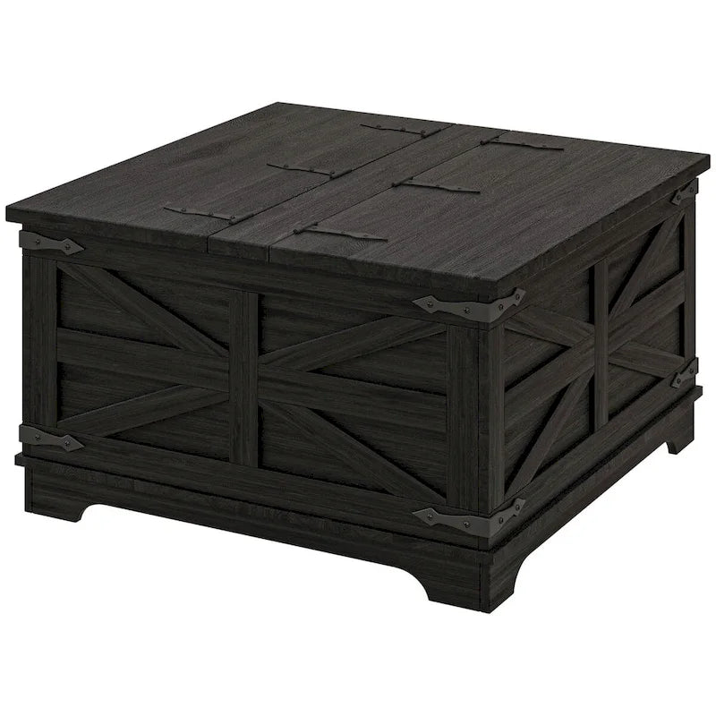 HOMCOM Farmhouse Coffee Table with Storage, Center Table with Hinged Lift Top and Hidden Space, Square Coffee Table
