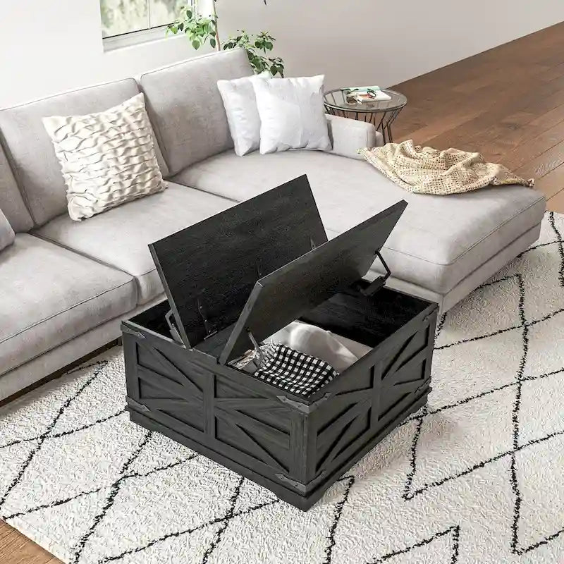 HOMCOM Farmhouse Coffee Table with Storage, Center Table with Hinged Lift Top and Hidden Space, Square Coffee Table