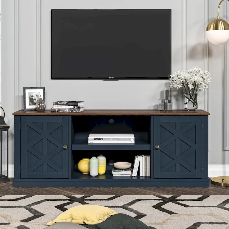 64 in. With Dark Drift Wood Desktop TV Stand for TVs up to 70 in. - 64 inches in width