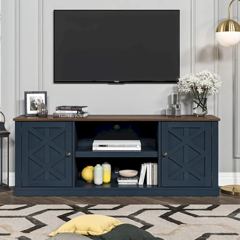 64 in. With Dark Drift Wood Desktop TV Stand for TVs up to 70 in. - 64 inches in width