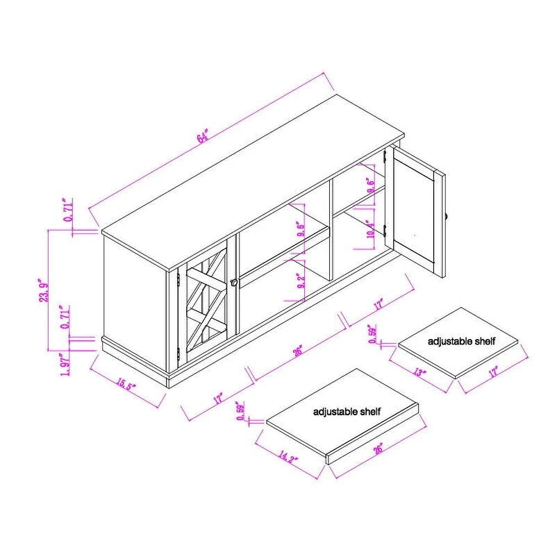 64 in. With Dark Drift Wood Desktop TV Stand for TVs up to 70 in. - 64 inches in width