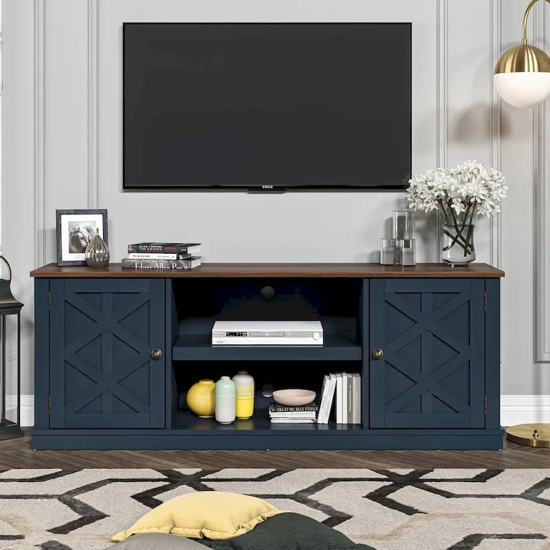 64 in. With Dark Drift Wood Desktop TV Stand for TVs up to 70 in. - 64 inches in width