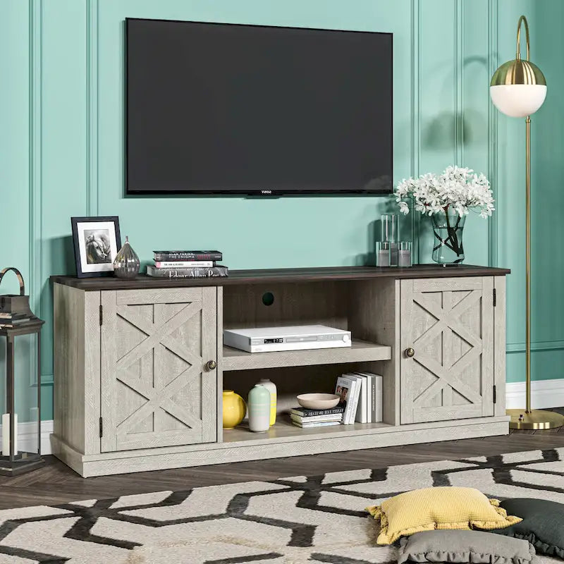 64 in. With Dark Drift Wood Desktop TV Stand for TVs up to 70 in. - 64 inches in width