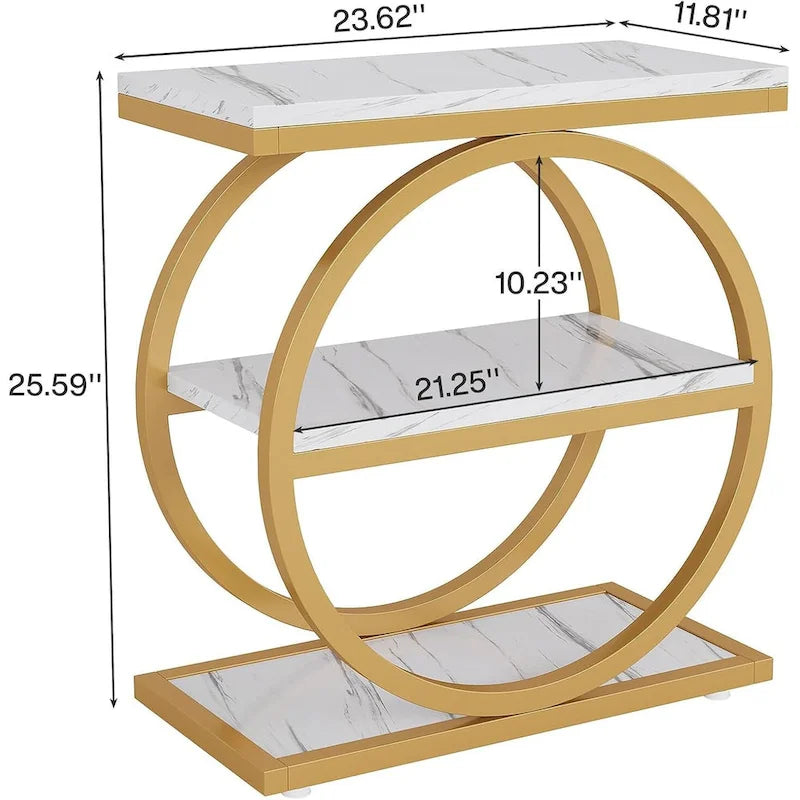 End Table with 3 Storage Shelves, Wood Narrow Side Table