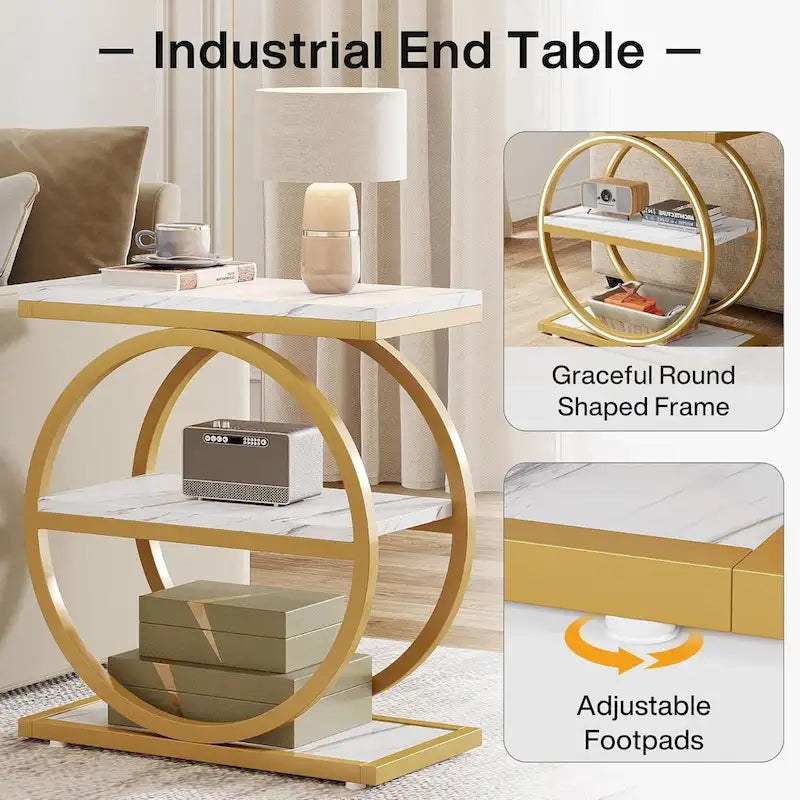 End Table with 3 Storage Shelves, Wood Narrow Side Table