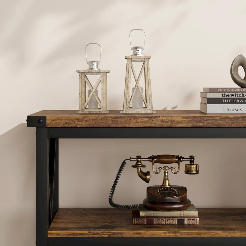 Narrow Long Console Table with Storage, 3 Tier Wood Sofa Table