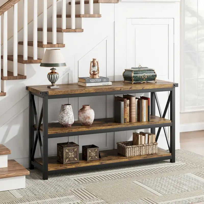 Narrow Long Console Table with Storage, 3 Tier Wood Sofa Table