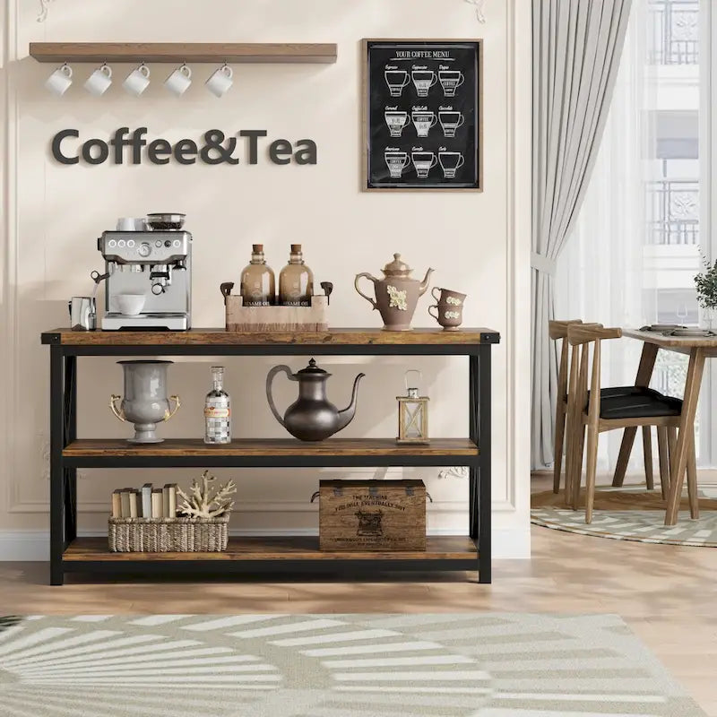 Narrow Long Console Table with Storage, 3 Tier Wood Sofa Table