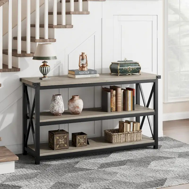 Narrow Long Console Table with Storage, 3 Tier Wood Sofa Table