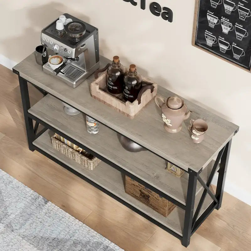 Narrow Long Console Table with Storage, 3 Tier Wood Sofa Table