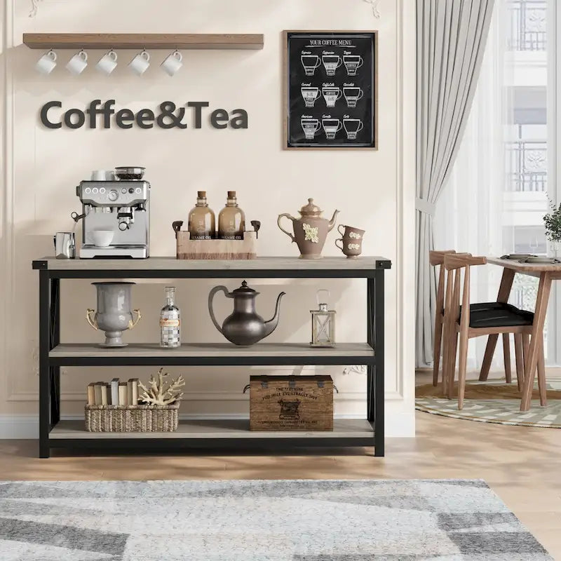 Narrow Long Console Table with Storage, 3 Tier Wood Sofa Table