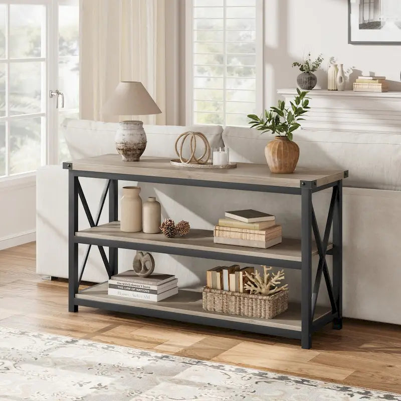 Narrow Long Console Table with Storage, 3 Tier Wood Sofa Table