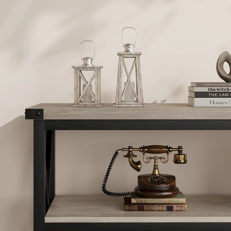 Narrow Long Console Table with Storage, 3 Tier Wood Sofa Table