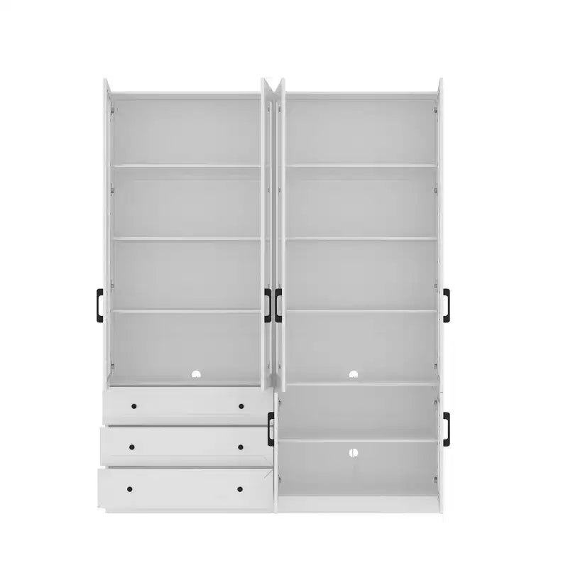 Famapy White 6 Door 3 Drawer Large Storage Cabinet Glass Door Built-in Light Strip Modern Style