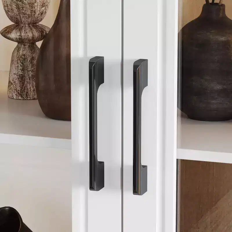 Famapy White 6 Door 3 Drawer Large Storage Cabinet Glass Door Built-in Light Strip Modern Style