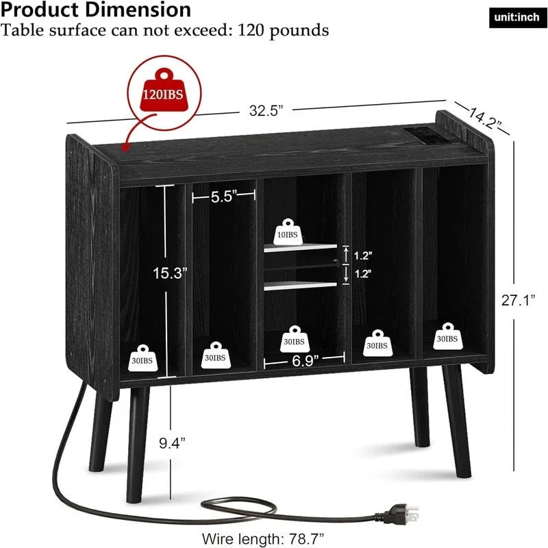 LED Record Player Stand - 14.2 D x 32.5 W x 27.2 H