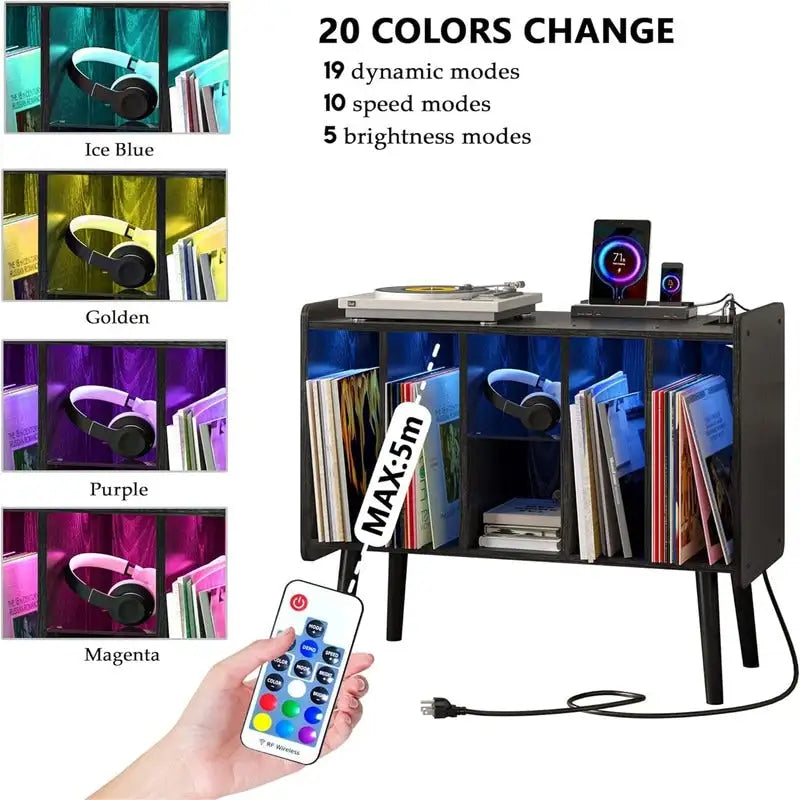 LED Record Player Stand - 14.2 D x 32.5 W x 27.2 H