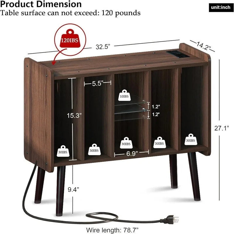 LED Record Player Stand - 14.2 D x 32.5 W x 27.2 H