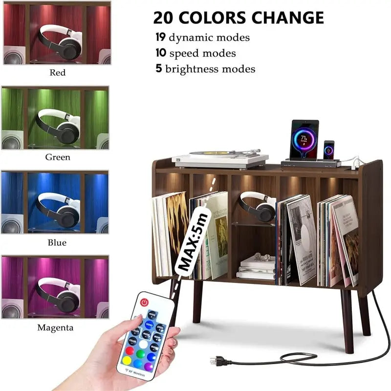 LED Record Player Stand - 14.2 D x 32.5 W x 27.2 H