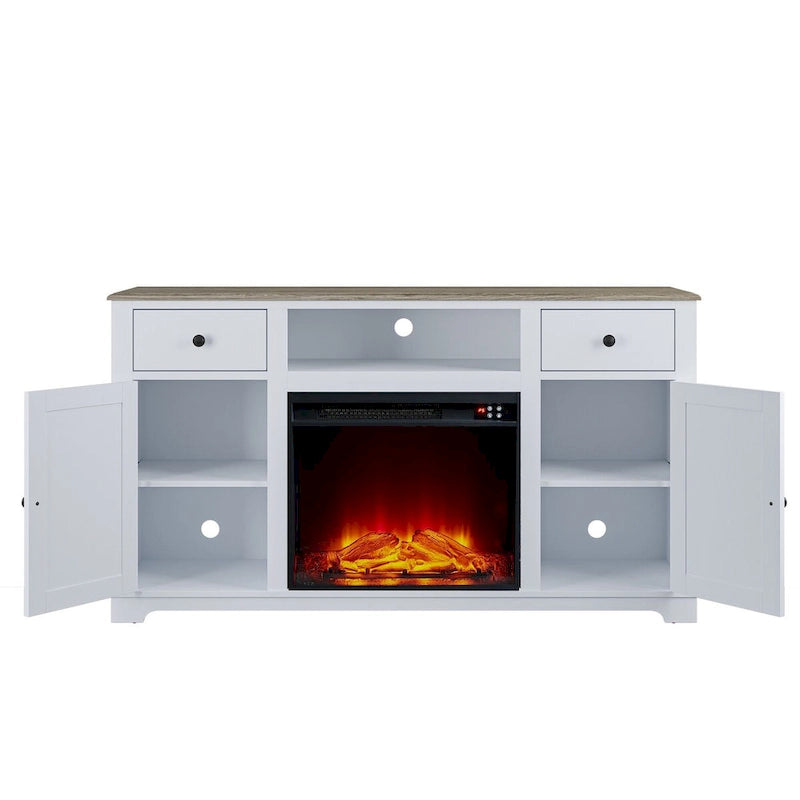 Farmhouse TV Stand with Fireplace for up to 65  TV - 60 W x 33 H x 15.5 D