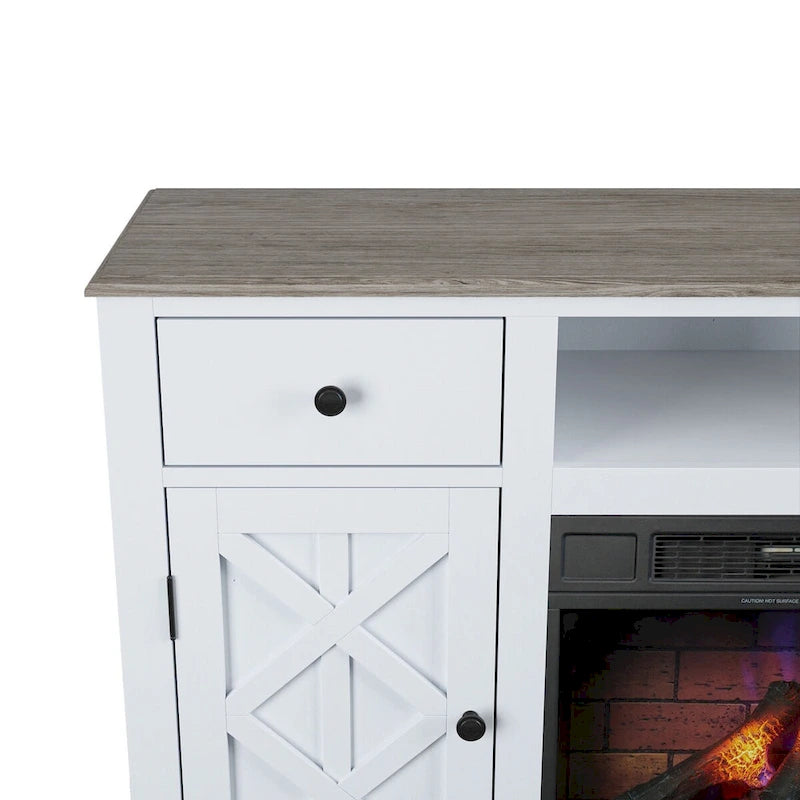 Farmhouse TV Stand with Fireplace for up to 65  TV - 60 W x 33 H x 15.5 D