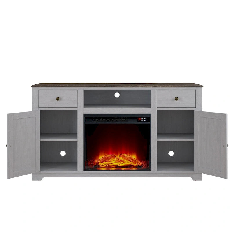 Farmhouse TV Stand with Fireplace for up to 65  TV - 60 W x 33 H x 15.5 D