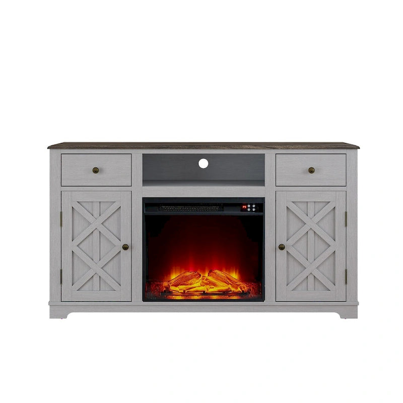 Farmhouse TV Stand with Fireplace for up to 65  TV - 60 W x 33 H x 15.5 D