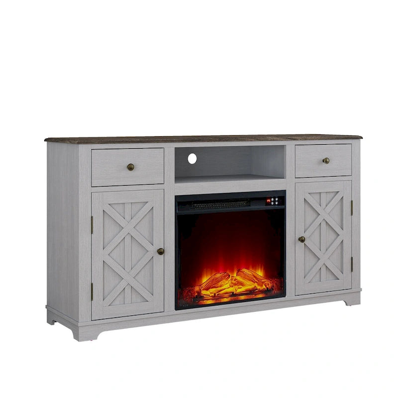 Farmhouse TV Stand with Fireplace for up to 65  TV - 60 W x 33 H x 15.5 D