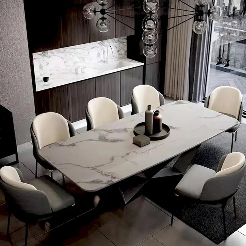 Modern Stylish Dining Table Rectangle White Sintered Stone Top
