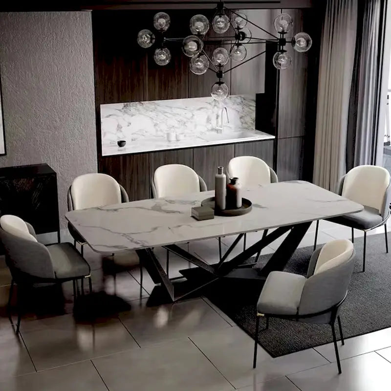 Modern Stylish Dining Table Rectangle White Sintered Stone Top