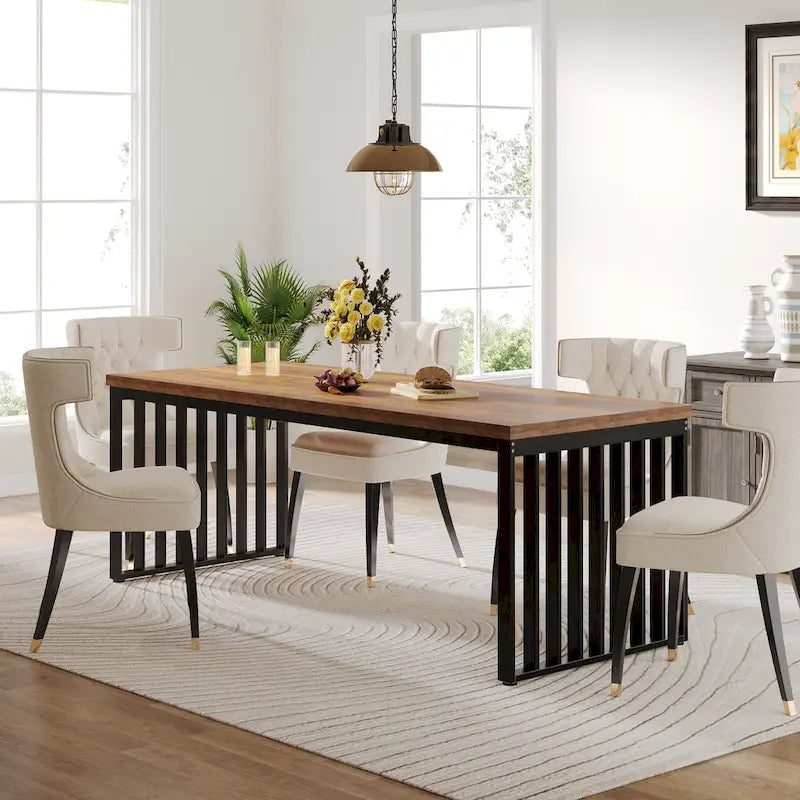 78.74-inch Kitchen Dining Table with Metal Legs