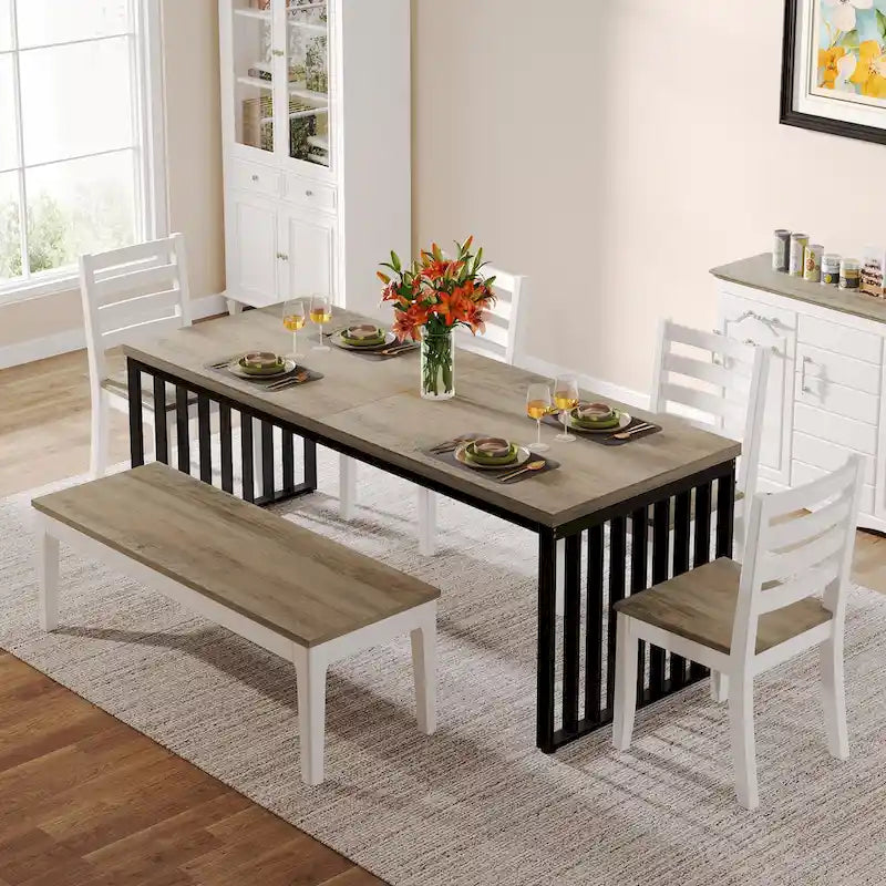 78.74-inch Kitchen Dining Table with Metal Legs