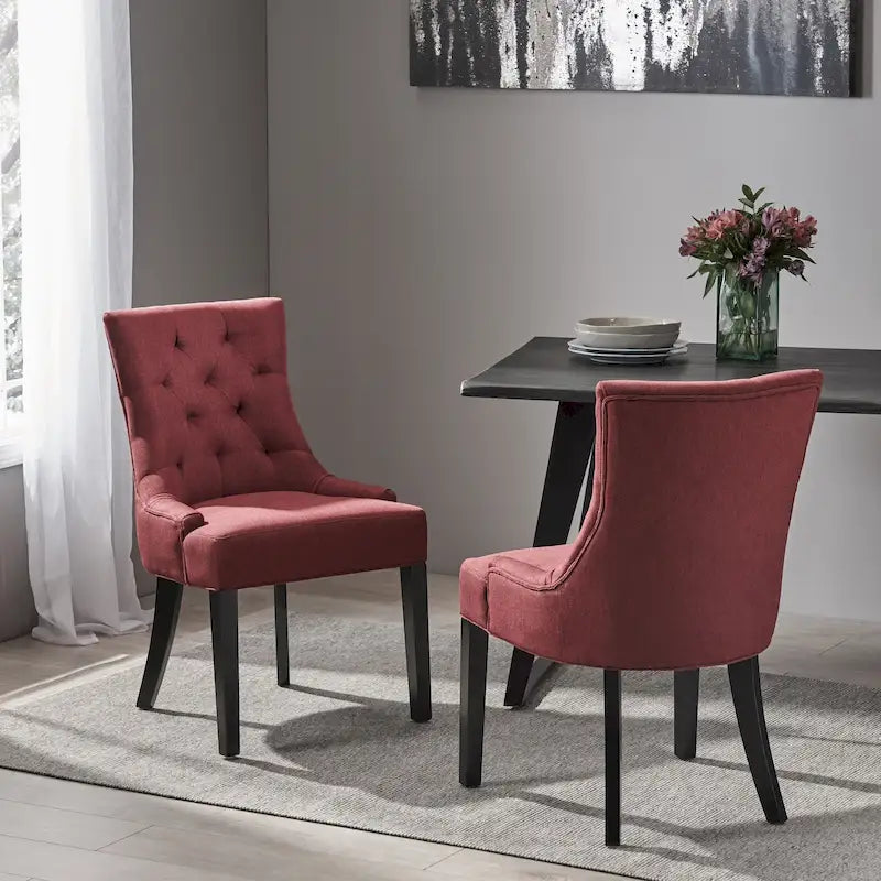 Set of 2 Fabric Upholstered Dining Chair with Tapered Legs
