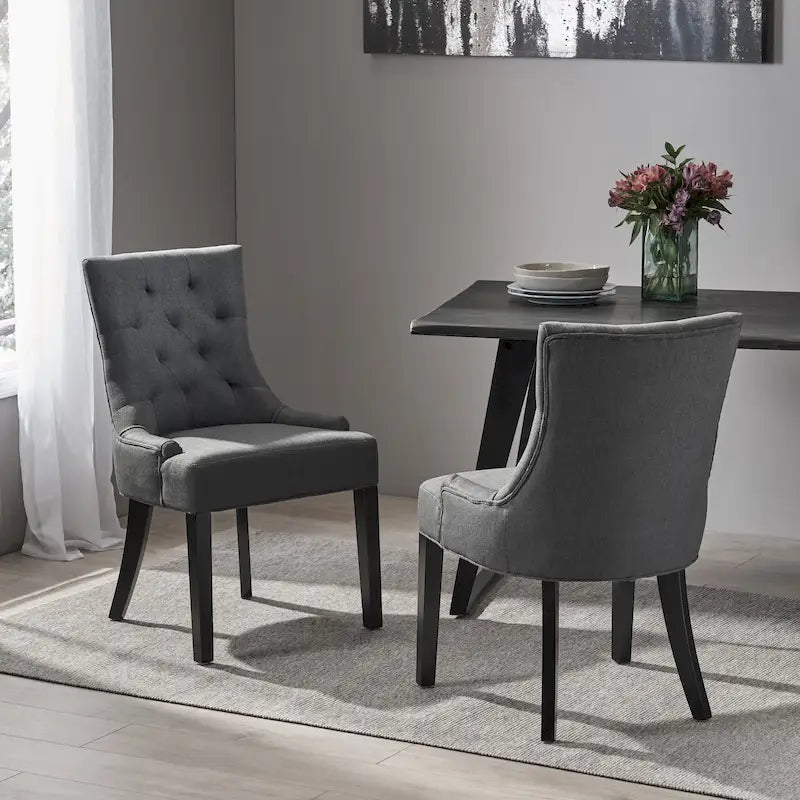 Set of 2 Fabric Upholstered Dining Chair with Tapered Legs