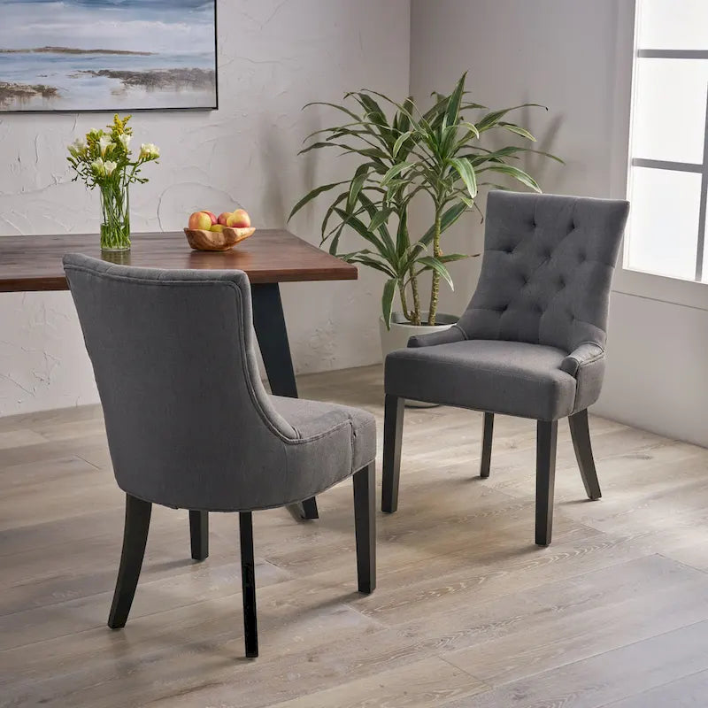 Set of 2 Fabric Upholstered Dining Chair with Tapered Legs
