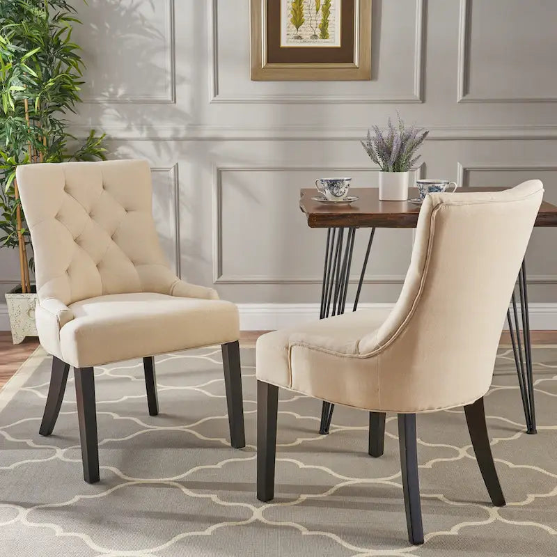 Set of 2 Fabric Upholstered Dining Chair with Tapered Legs
