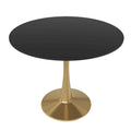 LeisureMod Bristol 35  Round Dining Table for 4 with MDF Tabletop in Gold Steel Base for Kitchen & Dining Room