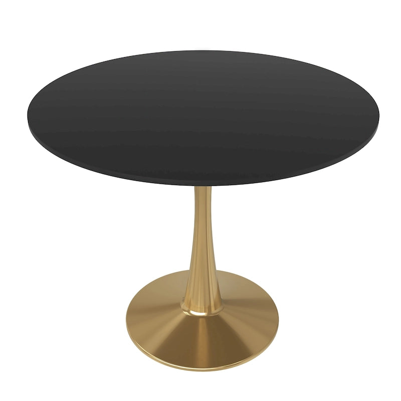 LeisureMod Bristol 35  Round Dining Table for 4 with MDF Tabletop in Gold Steel Base for Kitchen & Dining Room