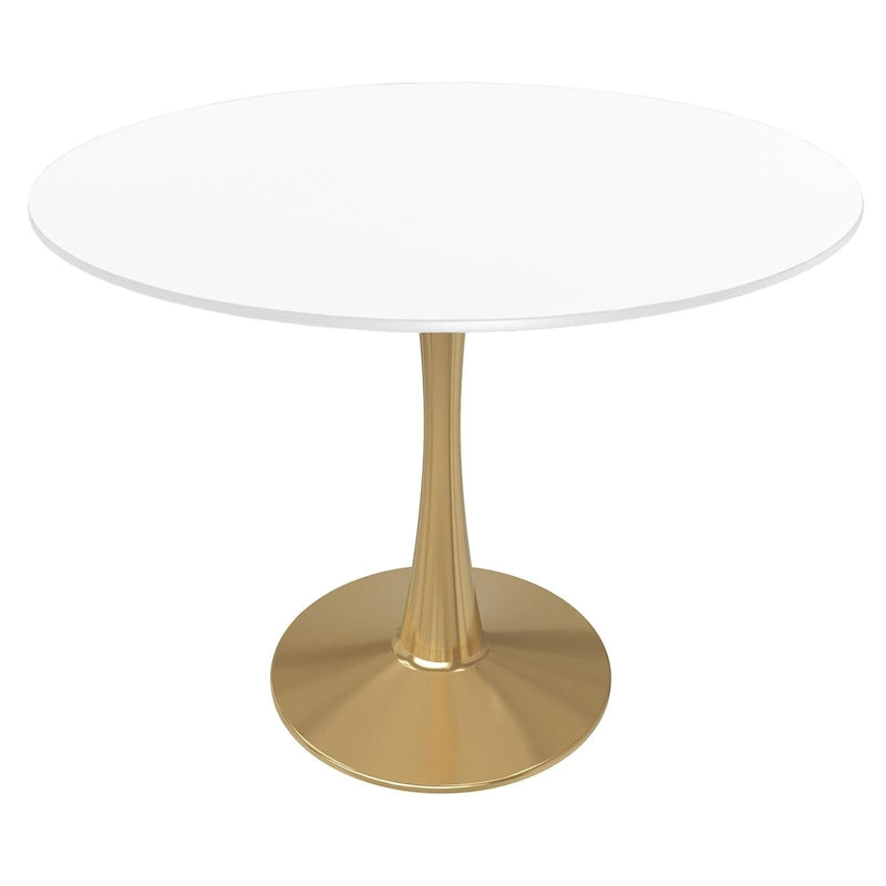 LeisureMod Bristol 35  Round Dining Table for 4 with MDF Tabletop in Gold Steel Base for Kitchen & Dining Room