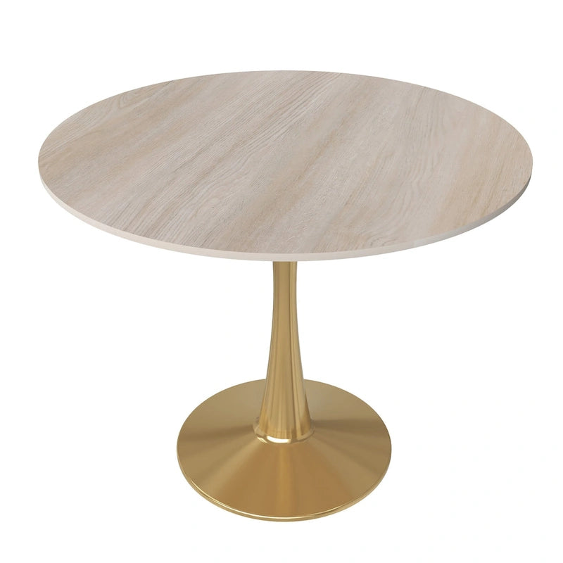 LeisureMod Bristol 35  Round Dining Table for 4 with MDF Tabletop in Gold Steel Base for Kitchen & Dining Room