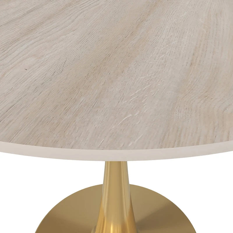 LeisureMod Bristol 35  Round Dining Table for 4 with MDF Tabletop in Gold Steel Base for Kitchen & Dining Room