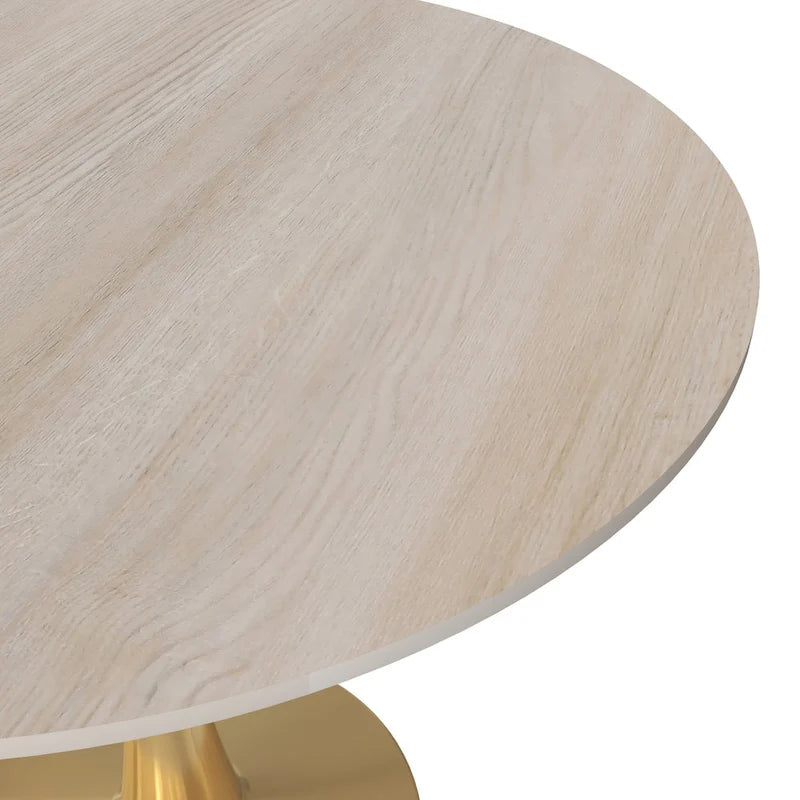 LeisureMod Bristol 35  Round Dining Table for 4 with MDF Tabletop in Gold Steel Base for Kitchen & Dining Room
