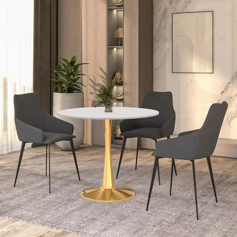 LeisureMod Bristol 35  Round Dining Table for 4 with MDF Tabletop in Gold Steel Base for Kitchen & Dining Room