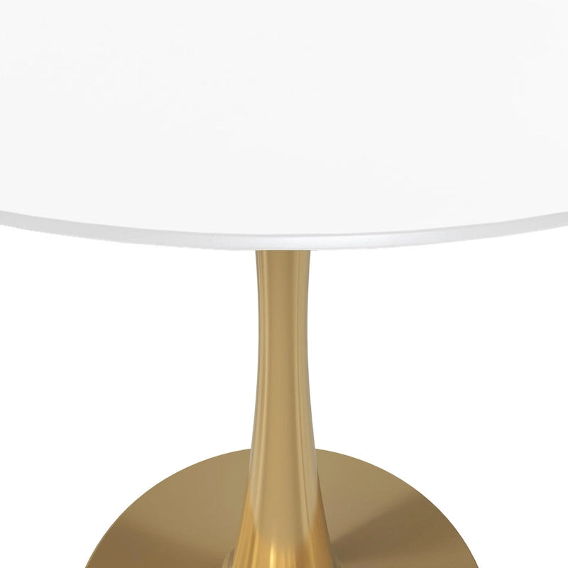 LeisureMod Bristol 35  Round Dining Table for 4 with MDF Tabletop in Gold Steel Base for Kitchen & Dining Room